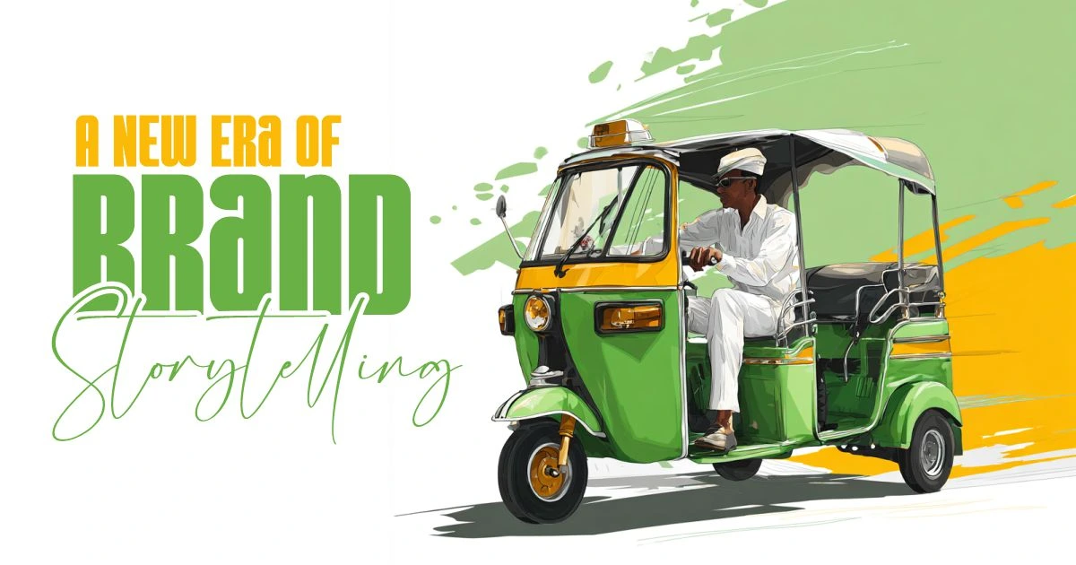 Creative agency banner with Indian auto rickshaw and bold typography