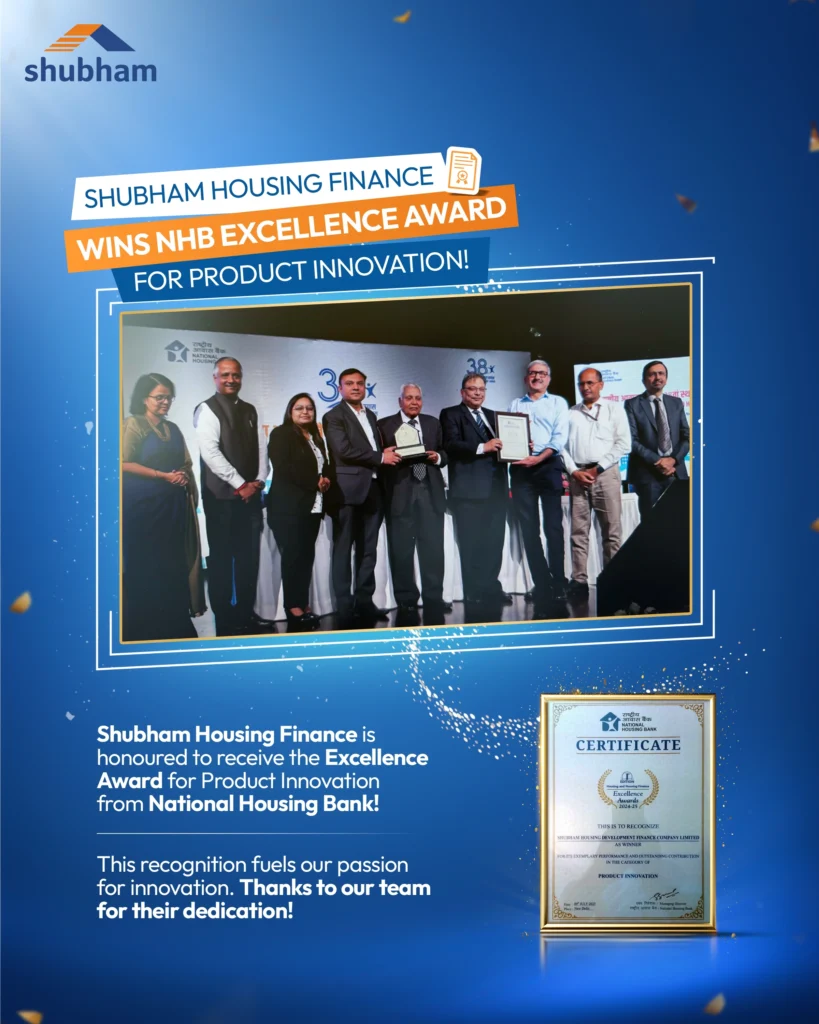 Shubham Housing Finance team receiving NHB Award on stage