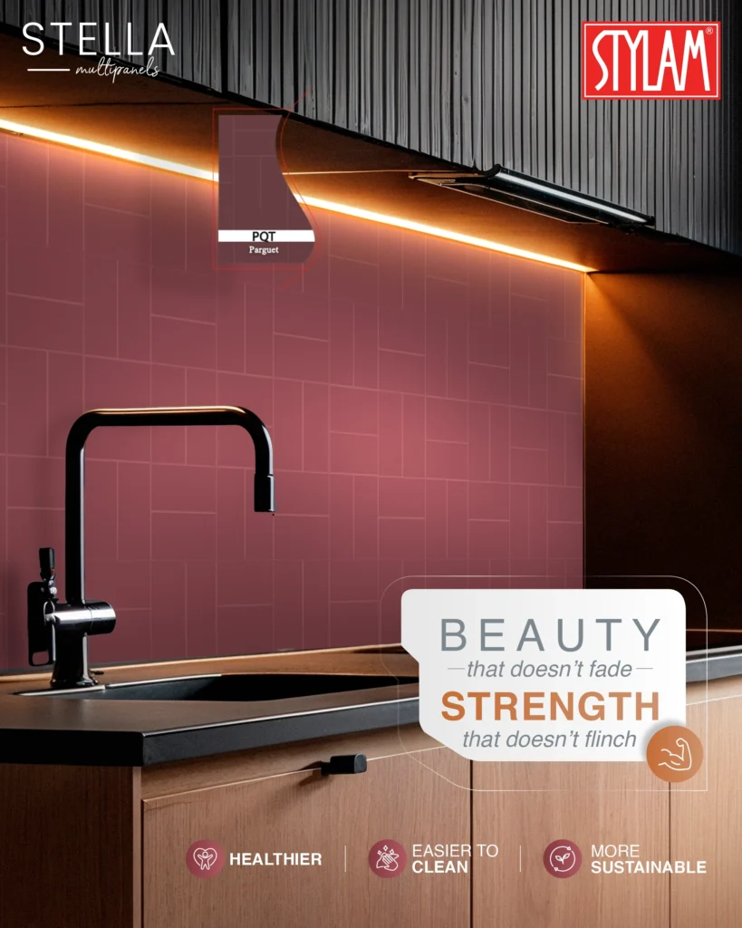 Stella Multipanels dark rose tile pattern kitchen backsplash